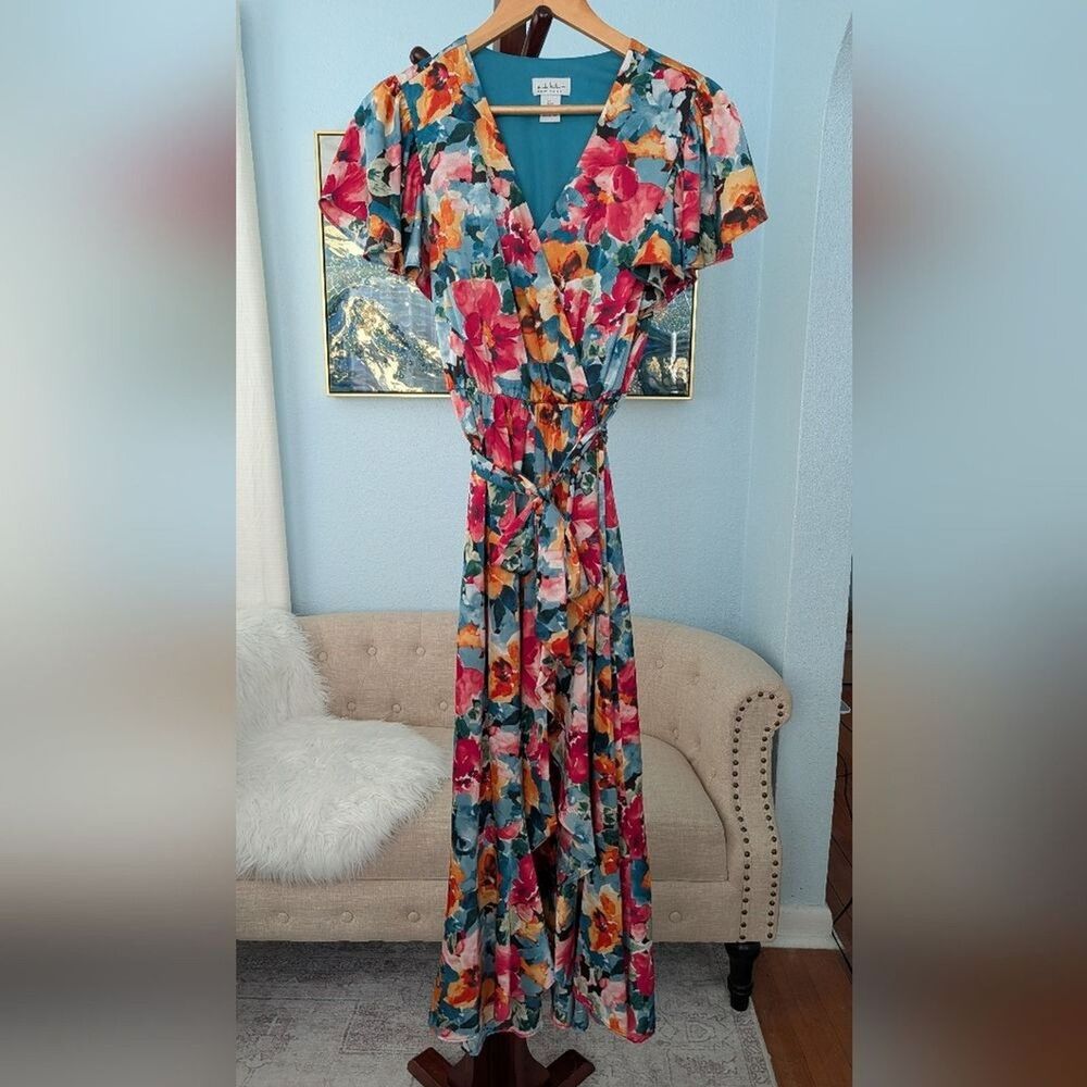 Nicole Miller Floral V-Neck Maxi Dress Size S - Picture 16 of 16